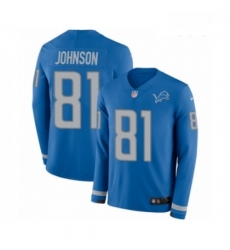 Youth Nike Detroit Lions 81 Calvin Johnson Limited Blue Therma Long Sleeve NFL Jersey