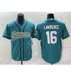 Men Jacksonville Jaguars 16 Trevor Lawrence Teal With Patch Cool Base Stitched Baseball Jersey