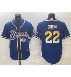 Men Los Angeles Rams 22 Blake Corum Royal Cool Base Stitched Baseball Jersey 1