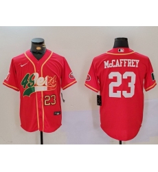 Men San Francisco 49ers 23 Christian McCaffrey Red With Patch Cool Base Stitched Baseball Jersey