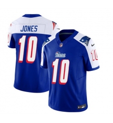 Men New England Patriots 10 Mac Jones Blue White 2023 F U S E  Vapor Limited Stitched Football Jersey