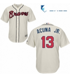 Mens Majestic Atlanta Braves 13 Ronald Acuna Jr Replica Cream Alternate 2 Cool Base MLB Jersey 