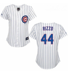 Womens Majestic Chicago Cubs 44 Anthony Rizzo Replica WhiteBlue Strip Fashion MLB Jersey