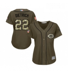 Womens Cincinnati Reds 22 Derek Dietrich Authentic Green Salute to Service Baseball Jersey 