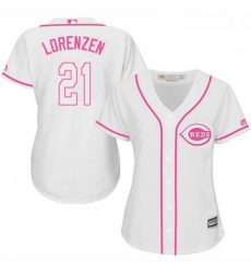 Womens Majestic Cincinnati Reds 21 Michael Lorenzen Replica White Fashion Cool Base MLB Jersey