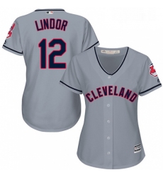 Womens Majestic Cleveland Indians 12 Francisco Lindor Replica Grey Road Cool Base MLB Jersey