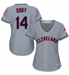 Womens Majestic Cleveland Indians 14 Larry Doby Replica Grey Road Cool Base MLB Jersey