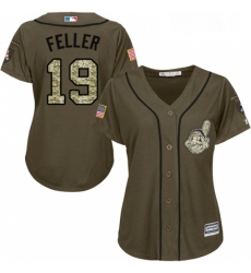 Womens Majestic Cleveland Indians 19 Bob Feller Replica Green Salute to Service MLB Jersey