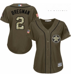 Womens Majestic Houston Astros 2 Alex Bregman Replica Green Salute to Service MLB Jersey