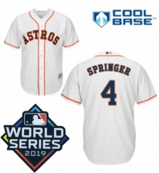 Womens Majestic Houston Astros 4 George Springer White Home Cool Base Sitched 2019 World Series Patch Jersey