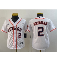 Youth Houston Astros 2 Alex Bregman White With Patch Cool Base Stitched Jersey