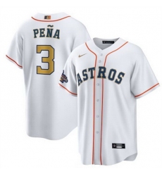 Youth Houston Astros 3 Jeremy Pe F1a White 2023 Gold Collection With World Serise Champions Patch Stitched Baseball Jersey