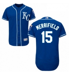 Mens Majestic Kansas City Royals 15 Whit Merrifield Royal Blue Alternate Flex Base Authentic Collection MLB Jersey