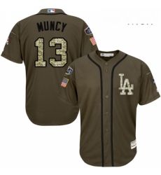 Mens Majestic Los Angeles Dodgers 13 Max Muncy Authentic Green Salute to Service 2018 World Series MLB Jersey 