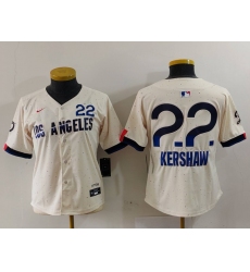 Women Los Angeles Dodgers 22 Clayton Kershaw Cream Stitched Jersey 2