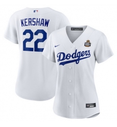 Women Los Angeles Dodgers 22 Clayton Kershaw White 2024 World Series Cool Base Stitched Baseball Jersey