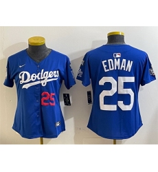 Women Los Angeles Dodgers 25 Tommy Edman Royal 2024 World Series With Fernando Memorial Patch Alternate Limited Stitched Baseball Jersey 