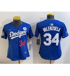 Women Los Angeles Dodgers 34 Toro Valenzuela Royal 2024 World Series With No  34 Patch Alternate Limited Stitched Baseball Jersey 