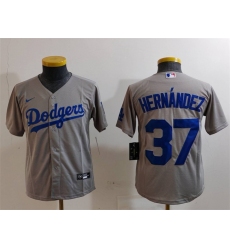 Youth Los Angeles Dodgers 37 Teoscar Hernandez Grey Stitched Baseball Jersey