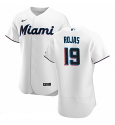 Men Miami Marlins 19 Miguel Rojas Men Nike White Home 2020 Flex Base Player MLB Jersey