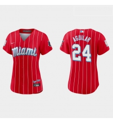 Miami Marlins 24 Jesus Aguilar Women Nike 2021 City Connect Authentic MLB Jersey Red