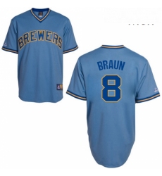 Mens Majestic Milwaukee Brewers 8 Ryan Braun Replica Light Blue Cooperstown MLB Jersey