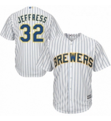 Youth Majestic Milwaukee Brewers 32 Jeremy Jeffress Authentic White Home Cool Base MLB Jersey 