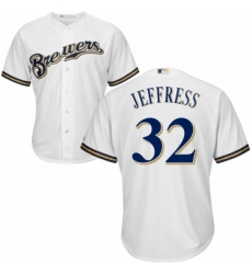 Youth Majestic Milwaukee Brewers 32 Jeremy Jeffress Replica White Alternate Cool Base MLB Jersey 