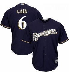 Youth Majestic Milwaukee Brewers 6 Lorenzo Cain Replica Navy Blue Alternate Cool Base MLB Jersey 