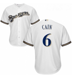 Youth Majestic Milwaukee Brewers 6 Lorenzo Cain Replica White Alternate Cool Base MLB Jersey 