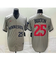 Men's Minnesota Twins #25 Byron Buxton Number 2023 Grey Home Team Cool Base Stitched Jersey