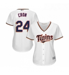 Womens Minnesota Twins 24 C J Cron Replica White Home Cool Base Baseball Jersey 