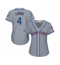 Womens New York Mets 4 Jed Lowrie Authentic Grey Road Cool Base Baseball Jersey 