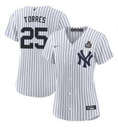 Women New York Yankees 25 Gleyber Torres White 2024 World Series Cool Base Stitched Baseball Jersey