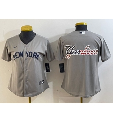 Women New York Yankees Gray Team Big Logo Cool Base Stitched Jersey