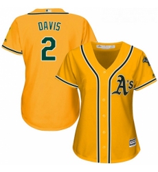 Womens Majestic Oakland Athletics 2 Khris Davis Authentic Gold Alternate 2 Cool Base MLB Jersey 