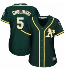 Womens Majestic Oakland Athletics 5 Jake Smolinski Replica Green Alternate 1 Cool Base MLB Jersey 