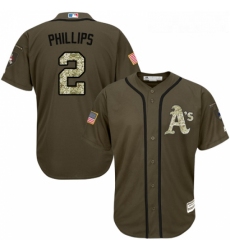 Youth Majestic Oakland Athletics 2 Tony Phillips Authentic Green Salute to Service MLB Jersey