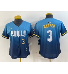 Women Philadelphia Phillies 3 Bryce Harper Blue 2024 City Connect Limited Stitched Jersey