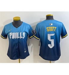 Women Philadelphia Phillies 5 Bryson Stott Blue 2024 City Connect Limited Stitched Baseball Jersey