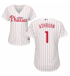 Womens Majestic Philadelphia Phillies 1 Richie Ashburn Replica WhiteRed Strip Home Cool Base MLB Jersey