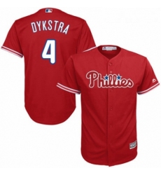 Youth Majestic Philadelphia Phillies 4 Lenny Dykstra Replica Red Alternate Cool Base MLB Jersey 