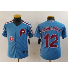 Youth Philadelphia Phillies 12 Kyle Schwarber Blue Cool Base Stitched Baseball Jersey 2