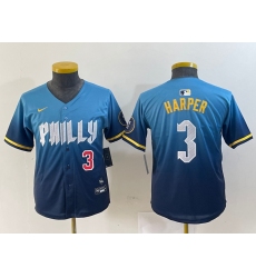 Youth Philadelphia Phillies 3 Bryce Harper Blue 2024 City Connect Limited Stitched Jersey