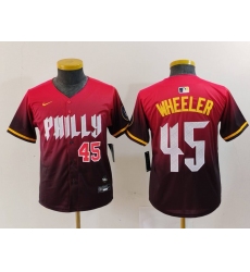 Youth Philadelphia Phillies 45 Zack Wheeler Red 2024 City Connect Limited Stitched Baseball Jersey 5