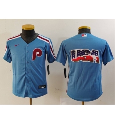 Youth Philadelphia Phillies Team Big Logo Blue Cool Base Stitched Baseball Jersey