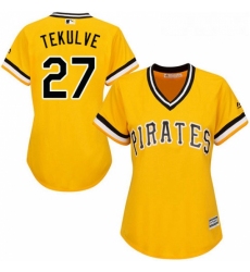 Womens Majestic Pittsburgh Pirates 27 Kent Tekulve Authentic Gold Alternate Cool Base MLB Jersey