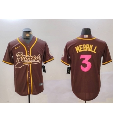 Men San Diego Padres 3 Jackson Merrill Brown Cool Base Stitched Baseball Jersey 1