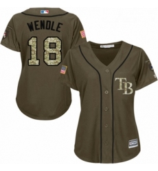 Womens Majestic Tampa Bay Rays 18 Joey Wendle Authentic Green Salute to Service MLB Jersey 