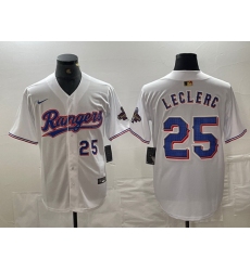 Men Texas Rangers 25 Jose Leclerc White Gold Cool Base Stitched Baseball Jersey 1